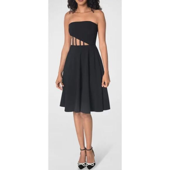Dress The Population Black Label Anneli Illusion-Waist Strapless Midi Dress NWT - Picture 1 of 8